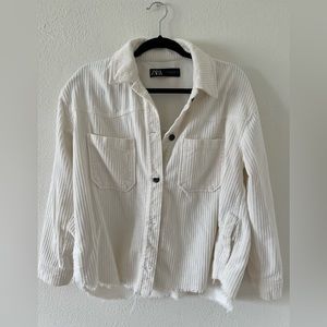 Zara Womens White Cordaroy Shacket, Medium